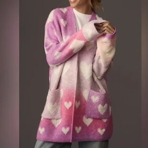 Maeve Anthropologie Ombré Heart Patterned Pink and Purple Sweater- NWOT- M/L